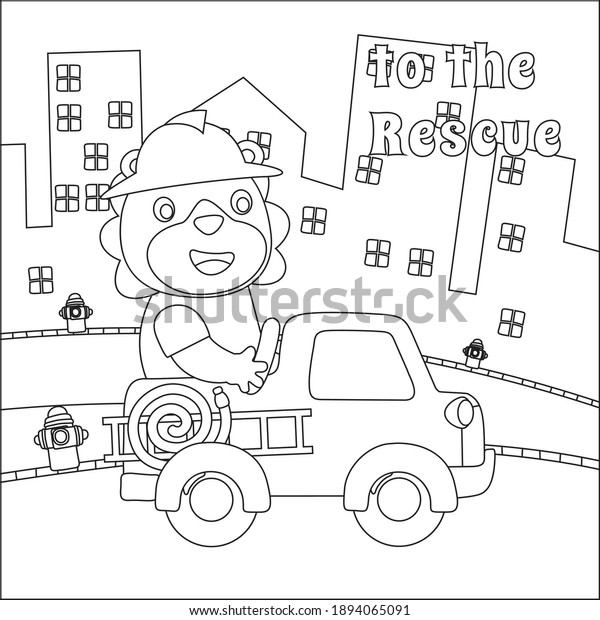Fire rescue team\
with funny firefighter, vector cartoon, Cartoon isolated vector\
illustration, Creative vector Childish design for kids activity\
colouring book or page.