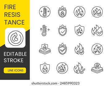 Fire resistance vector line icon set with editable stroke