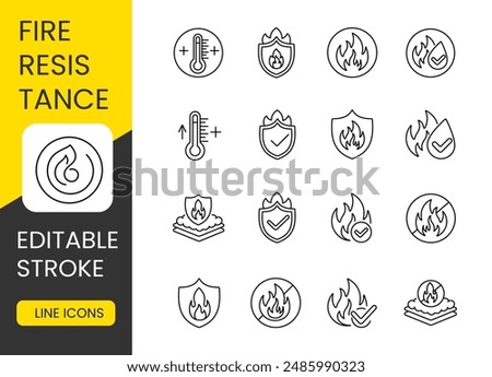 Fire resistance vector line icon set with editable stroke