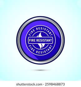 Fire resistant icon design illustration, Fire flame protection sign symbol, Blue color shadow button design