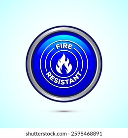 Fire resistant icon design illustration, Fire flame protection sign symbol, Blue color round button design