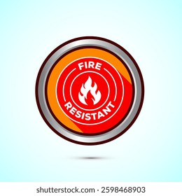 Fire resistant icon design illustration, Fire flame protection sign symbol, Orange color shadow button design