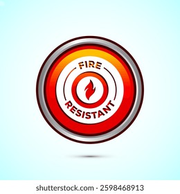 Fire resistant icon design illustration, Fire flame protection sign symbol, Orange color round button design