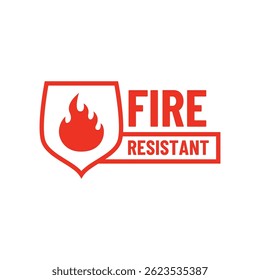 Ícone resistente ao fogo ou rótulo resistente ao fogo isolado no fundo branco.