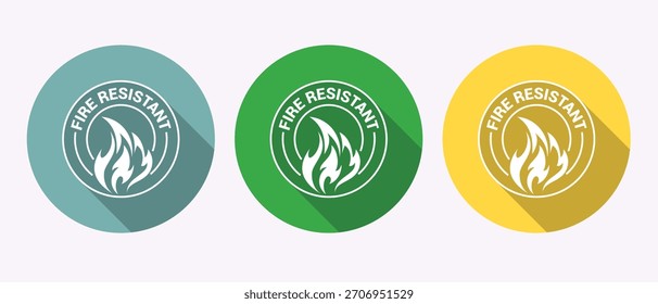 Fire resistant icon set round shape flat style shadow art