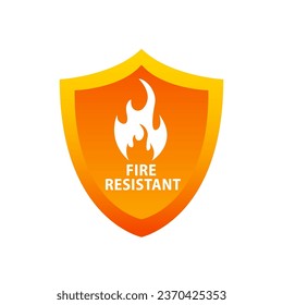 Fire Resistant Icon or Fire Resistant Sign. Fire protection. Vector fire shield. Security vector icon. Protection icon. Shield icon. Flame sign. Vector illustration