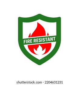 Fire Resistant Icon or Fire Resistant Sign Vector On White Background. Fire protection. Vector fire shield. The Best Vector shield. Security vector icon. Protection icon. Shield icon. Flame sign.