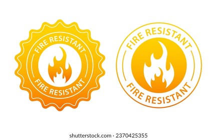 Fire Resistant label. Fire protection. Fireproof icon. Security vector icon. Protection icon. Flame sign. Vector illustration