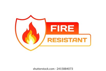 Fire resistant sign. Flat, red, fire icon in shield, fire resistant icon. Vector icon