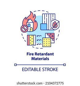 Fire retardant materials concept icon. Disaster mitigation abstract idea thin line illustration. Isolated outline drawing. Editable stroke. Roboto-Medium, Myriad Pro-Bold fonts used
