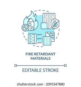Fire retardant materials turquoise concept icon. Disaster prevention abstract idea thin line illustration. Isolated outline drawing. Editable stroke. Roboto-Medium, Myriad Pro-Bold fonts used