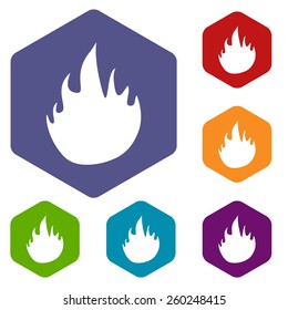 Fire rhombus icons set in different colors. Vector Illustration