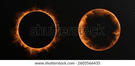 Fire ring, flaming circle, fire glow effect on black background. Vector