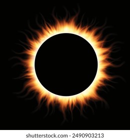 Anillo de fuego sobre un fondo oscuro. Eclipse solar. Ilustración altamente realista.