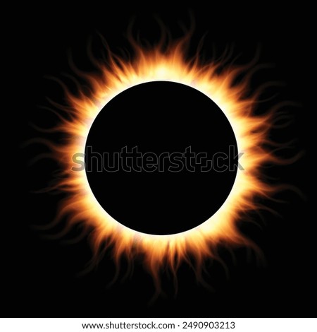Fire ring on a dark background. Solar eclipse. Highly realistic illustration.
