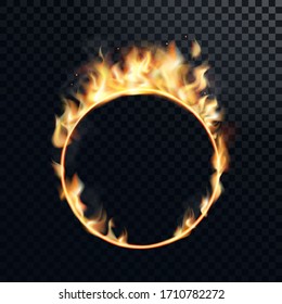 Fire Ring Realistic Burning Fiery Circus Circle Of Fire Flame Or Round Fiery Frame. Vector Illustration.