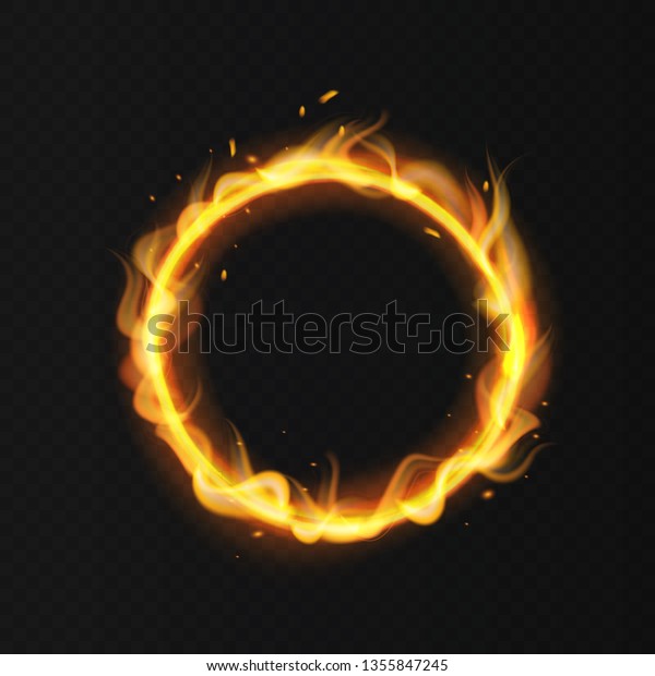 火の指輪 リアルな炎 炎のサーカスサークルの熱い輪火焚き効果が赤い炎の分離型ベクターイラスト のベクター画像素材 ロイヤリティフリー