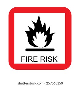 Fire risk sign vector icon isolated, red and white, square sign, warning sign