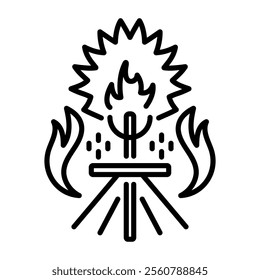 Fire ritual icon in linear style 