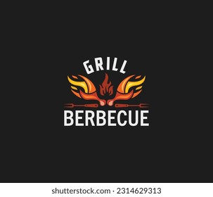 fuego, asado, casa, cuchara, tenedor, llama, barbacoa, barbacoa, vectores del logotipo de la parrilla, simple, logotipo mínimo