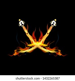 fire rockets,vector burning fire, fire burning in a triangle on a dark background, latter "X" fire