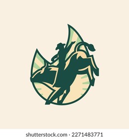 Fire Rodeo Logo. Vector illustration of a cowboy riding a bull.