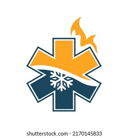 fire roof wrench and snow flakes icon for hvac logo design vector business company
