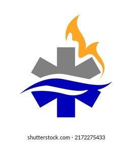 fire roof wrench and snow flakes icon for hvac logo design vector business company
