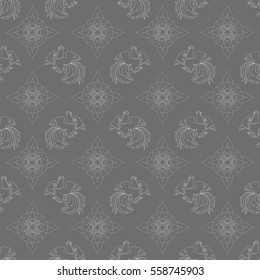 Fire Rooster 2017, China New year, seamless pattern. Gray color