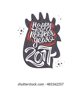Fire rooster 2017. The symbol of the Chinese New Year 2017. Lettering vector illustration 