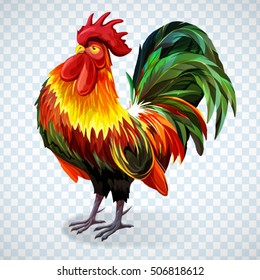 Fire Rooster illustration. Chinese calendar symbol of 2017 year. Hand drawn cock. Vector - stock
