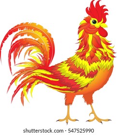 Fire Rooster, symbol 2017. Cartoon character. White background