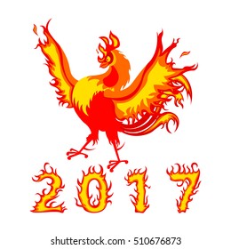 Fire Rooster, symbol of 2017 on the Chinese calendar. isolated on white background