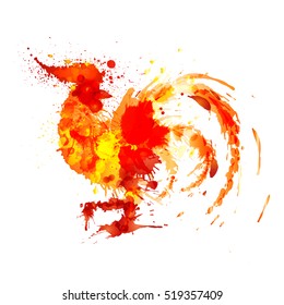 Fire rooster symbol of year 2017 made of colorful grunge splashes