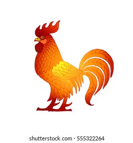 Fire Rooster. Vector illustration of  hand drawn stylized red rooster, symbol of 2017. Isolated on white