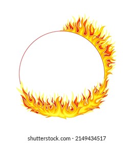 Fire Round Frame with Hot Burning Tongue of Flame and Border Line Vector Illustration