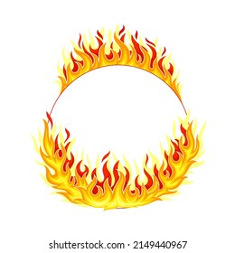 Fire Round Frame with Hot Burning Tongue of Flame and Border Line Vector Illustration