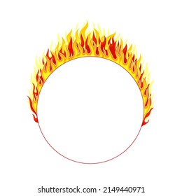 Fire Round Frame with Hot Burning Tongue of Flame and Border Line Vector Illustration