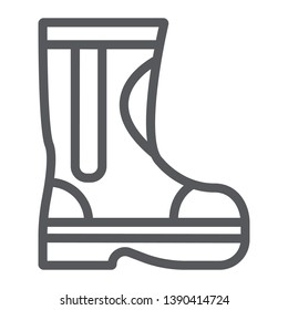 Fire rubber boots line icon, fireman and clothes, firefighter boots sign, vector graphics, a linear pattern on a white background, eps 10.