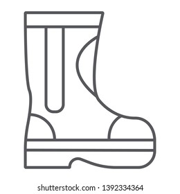 Fire rubber boots thin line icon, fireman and clothes, firefighter boots sign, vector graphics, a linear pattern on a white background, eps 10.