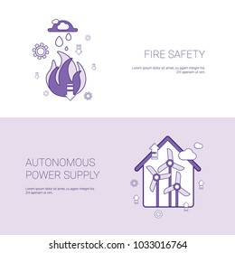 Fire Safety And Autonomous Power Supply Concept Template Web Banner With Copy Space Vector Illustration