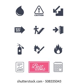 Fire safety, emergency icons. Extinguisher sign.