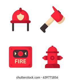 Fire safety equipment emergency tools firefighter safe danger accident protection vector illustration.