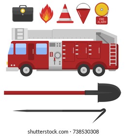 Fire safety equipment emergency tools firefighter safe danger accident protection vector illustration.