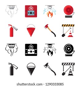 Fire safety flat icons vector of set. Illustration of fire safety, alarm bell protection