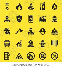 Fire safety icon set. Rrevention education, fire detection and suppression, and evacuation planning. Safety. Vector line icon for Business and Advertising
