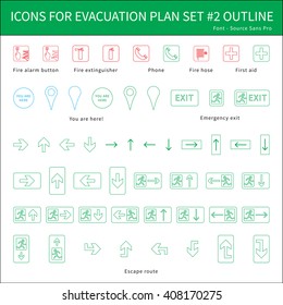 fire safety icons for evacuation plan outline