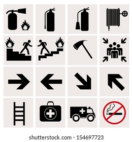 Fire safety icons on white background