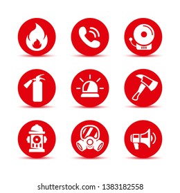 Fire safety icons set. Fire emergency icons set. Vector signs