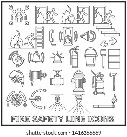 Fire safety line icons, Set of fire alarm and fire emergency graphic design for pattern and media decorations.